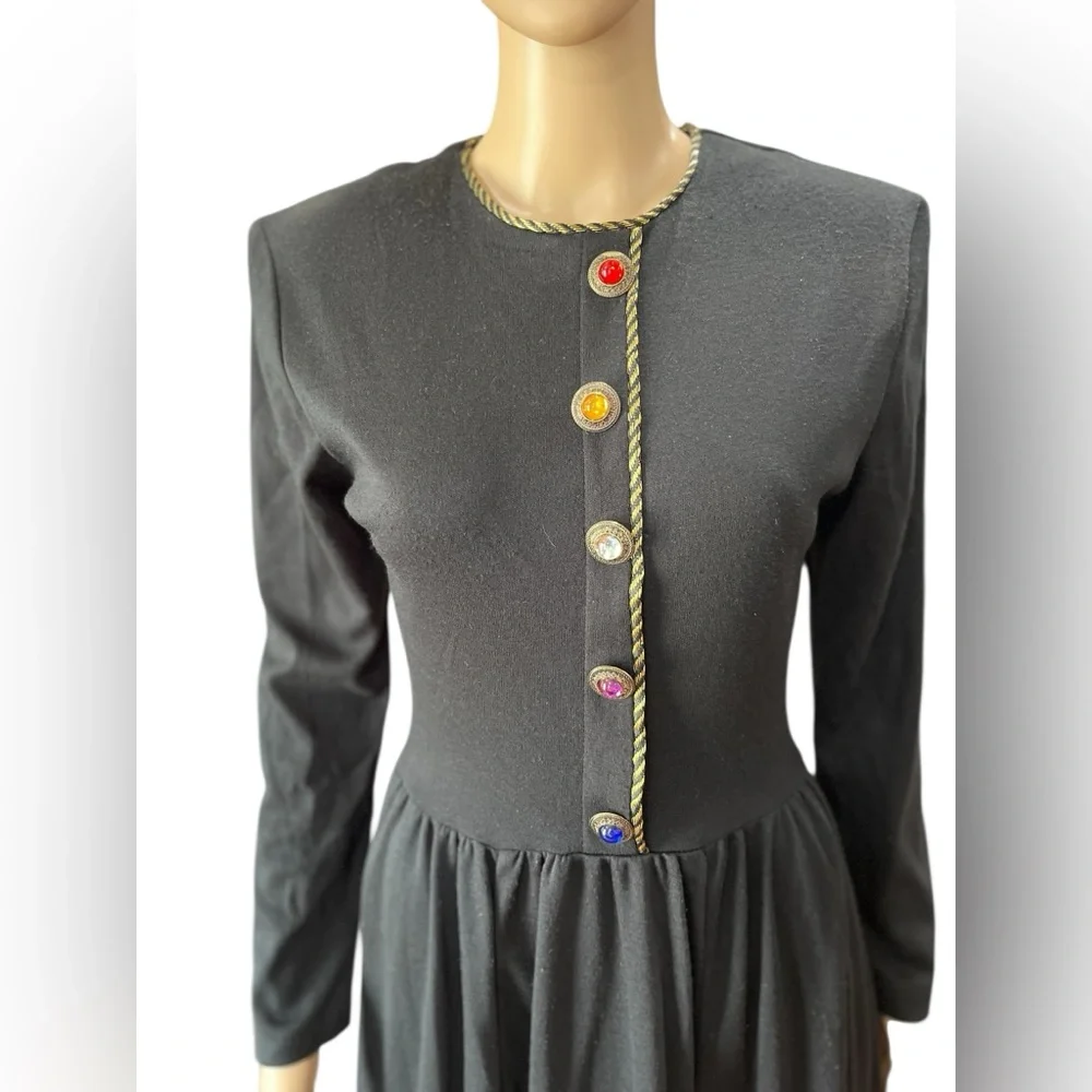 EXPO Dynasty Vintage 80s Black Gemstone Knit Fit Flare Dress M
